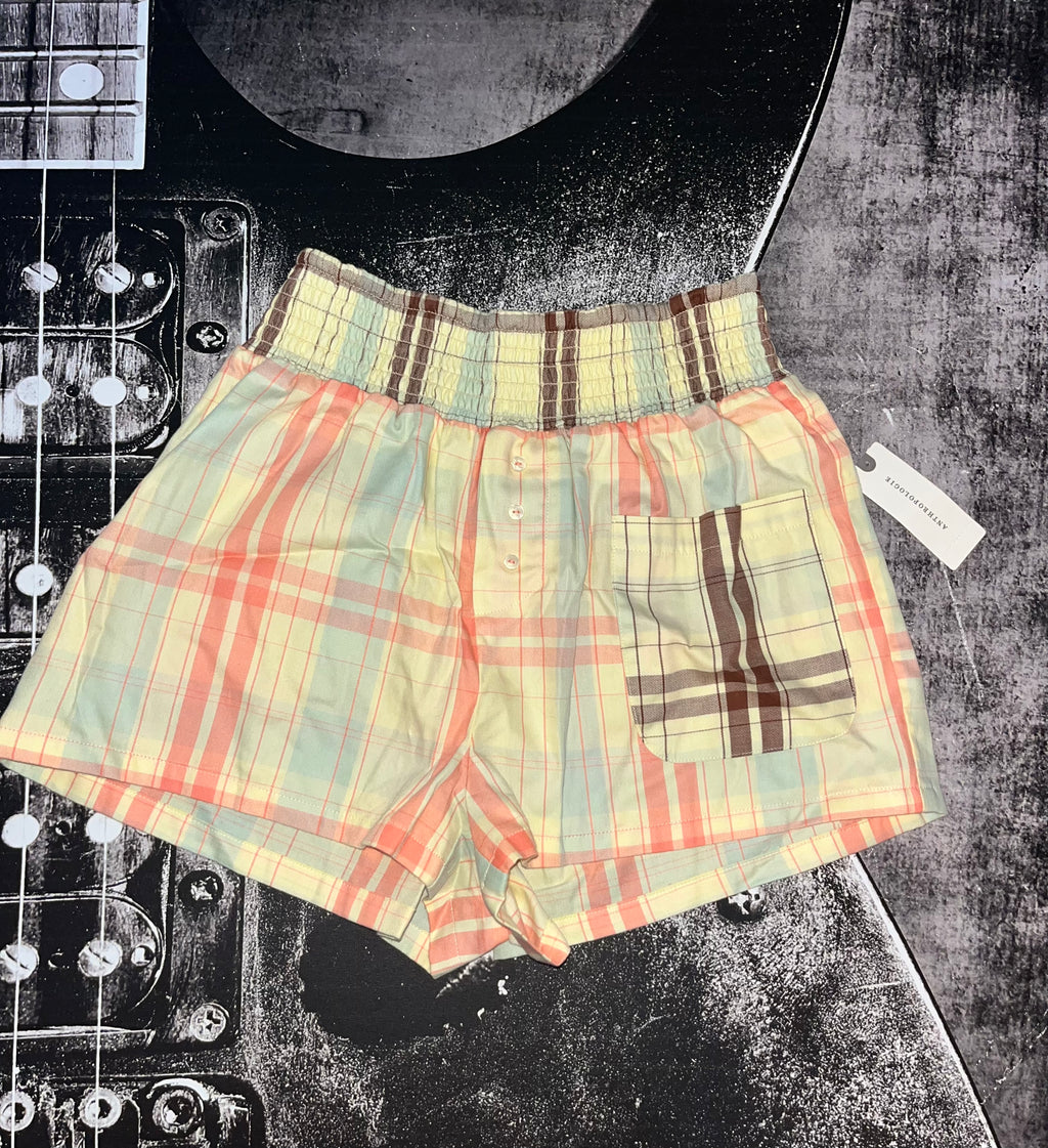 NWT LyreBird Yellow Flannel Boxer Shorts • Multi-Color Plaid • Size: XXS