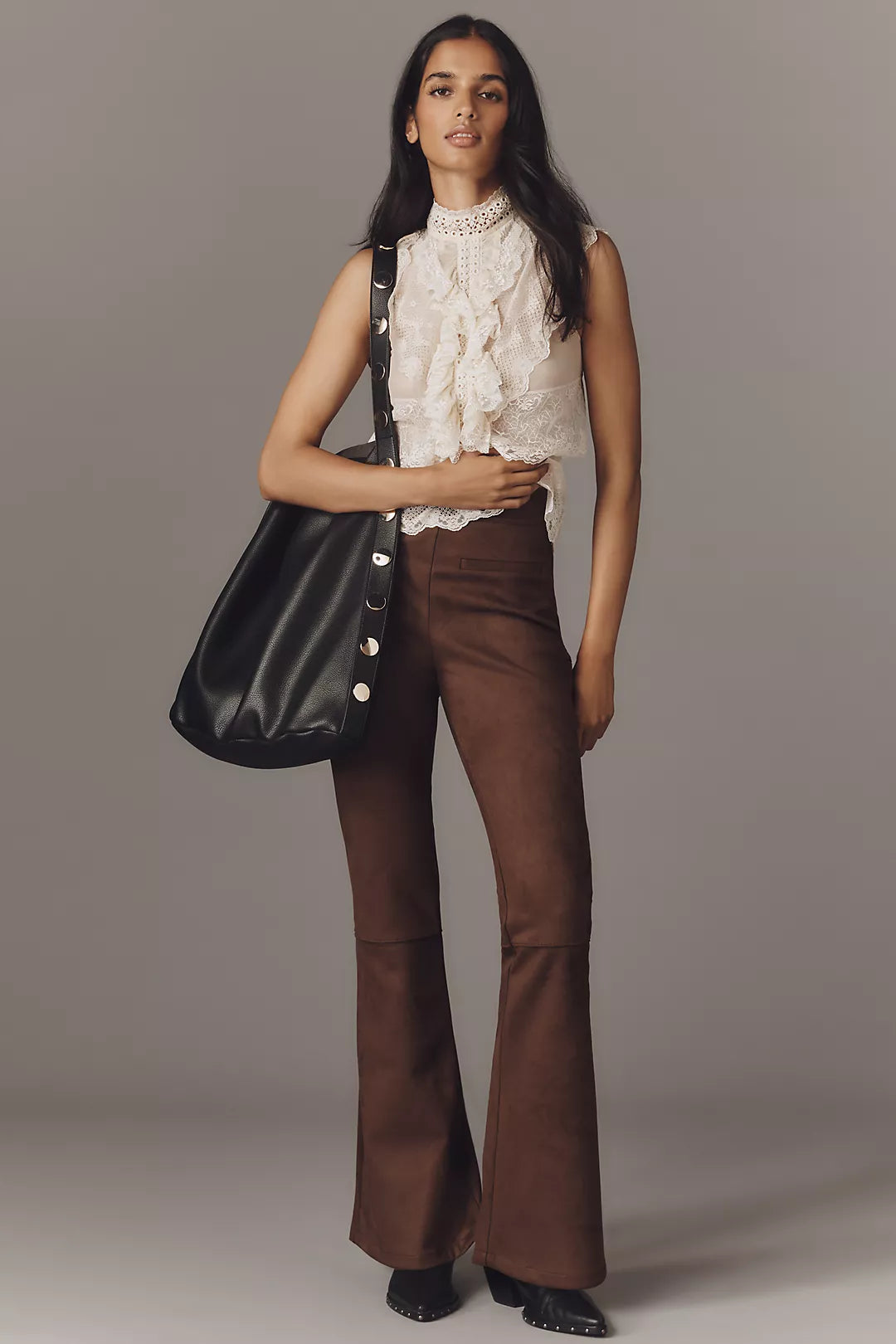NWT Anthropologie Faux-Suede Flare Pants • Bark Brown • Size: Small