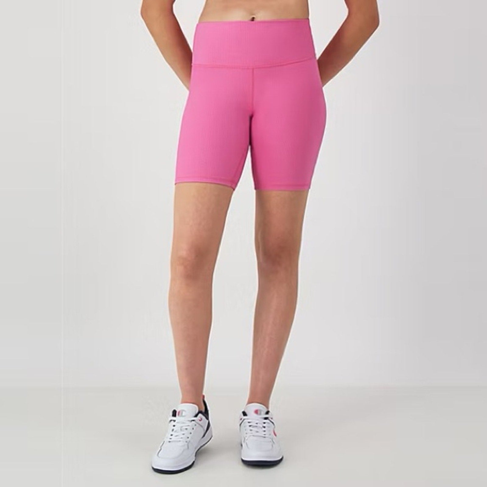 NWT Champion Soft Touch High-Waist Ribbed Bike Shorts • Phlox Pink • Size Medium