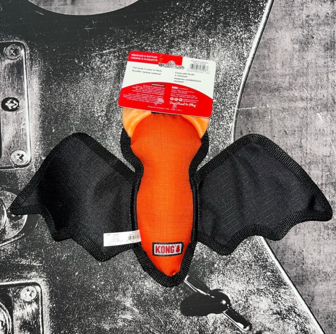 NWT KONG Halloween Ballistic Bat Dog Toy • Squeaker & Rattle • Black / Candy Corn