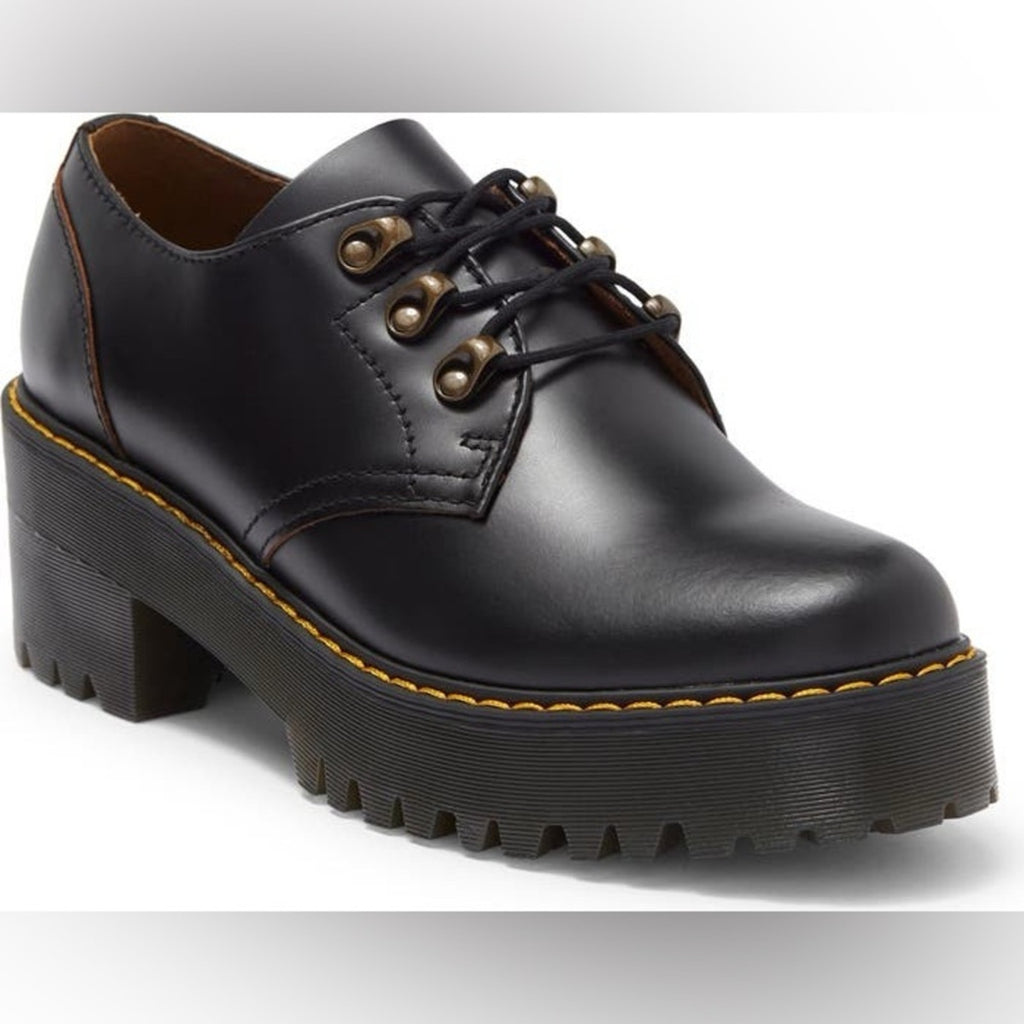 Dr. Martens Leona Lug Sole Platform Derby • Black Vintage Smooth • Size 8 • NIB