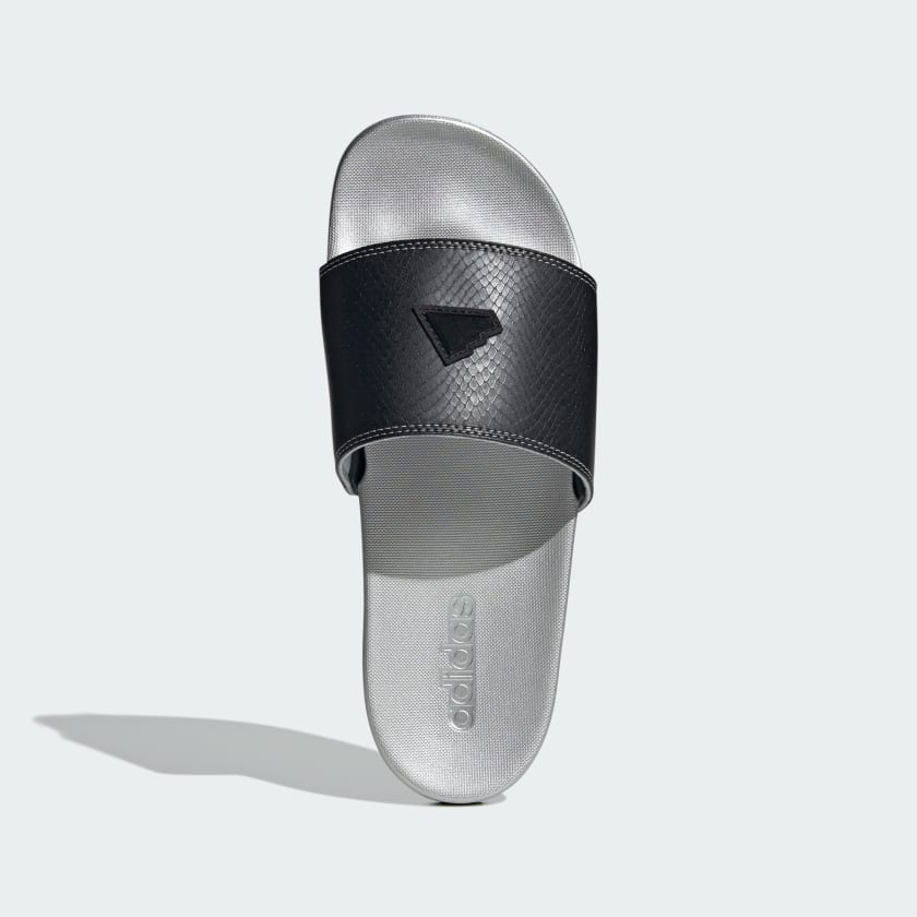 NWOT Adidas Adilette Comfort Slides • Core Black / Silver Metallic • Size: Men's 8