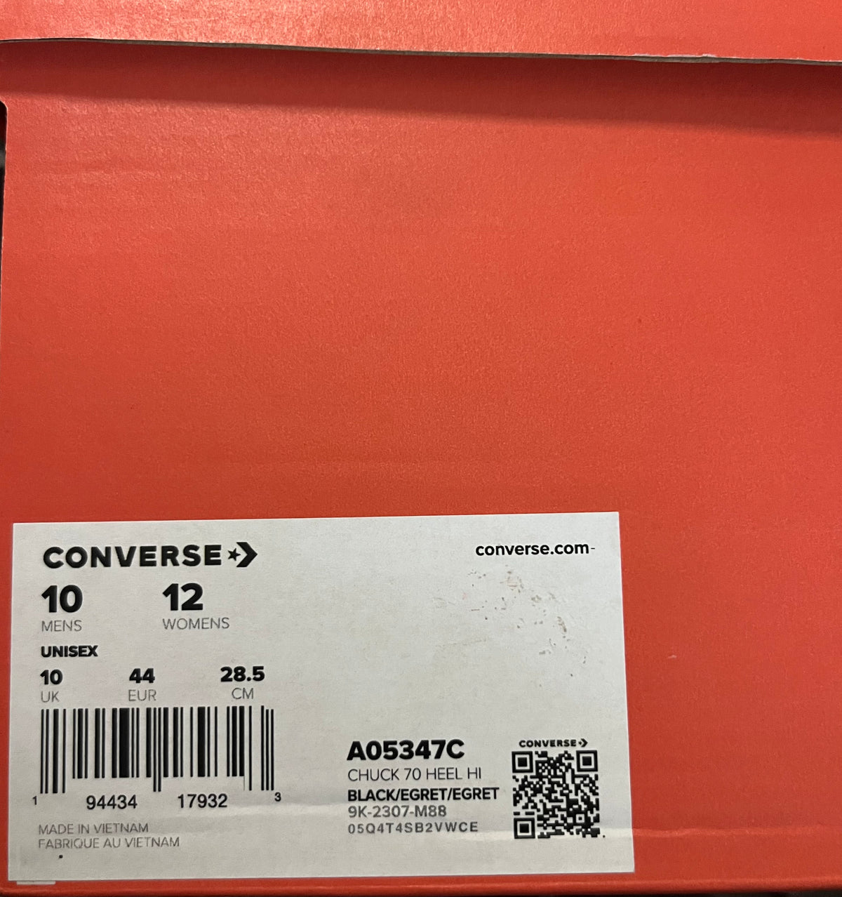 Converse Chuck 70 De Luxe Heel High — Black Egret | Size 12 (fits Men's 10)