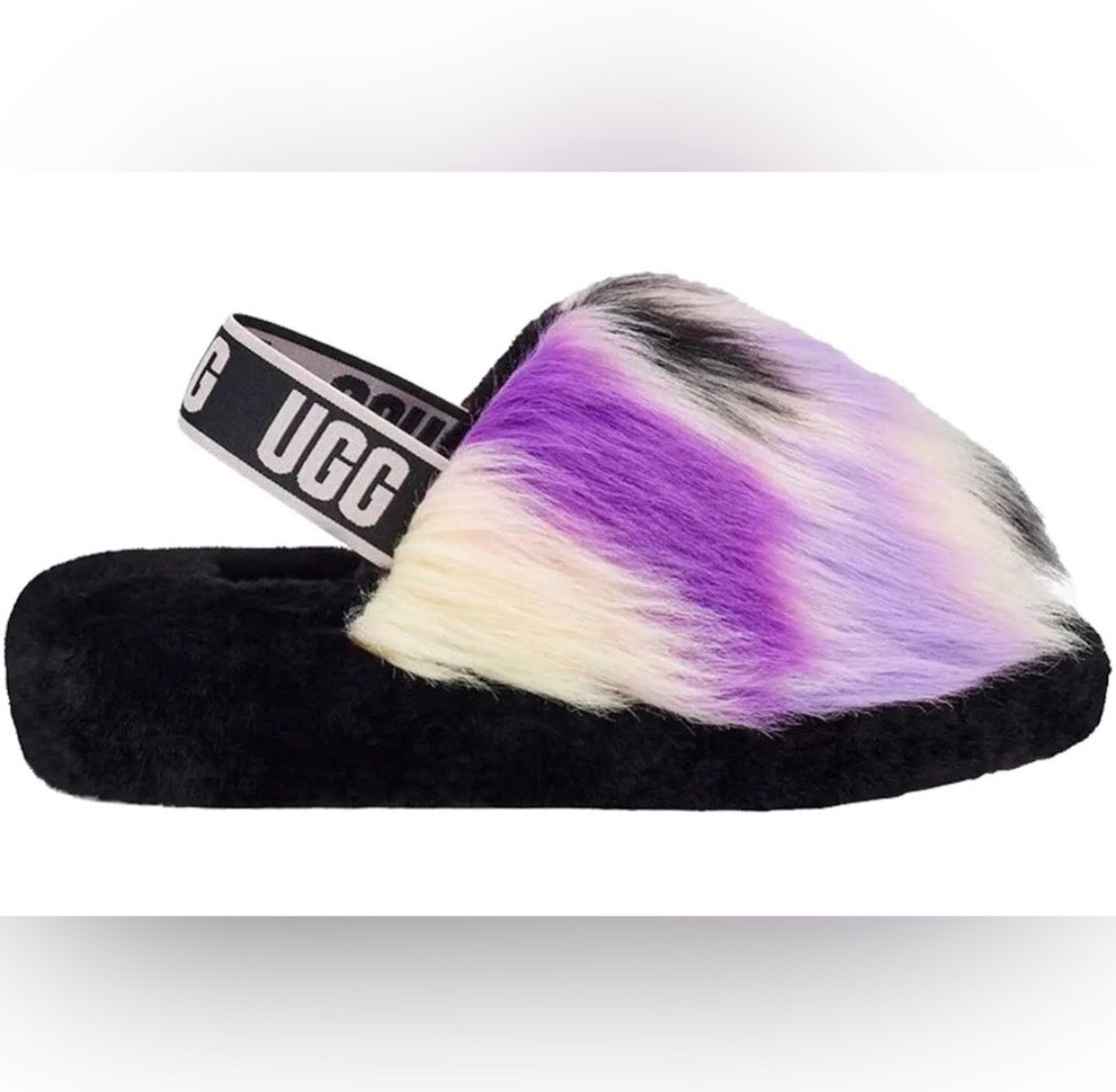UGG Fluff Yeah Slide Sandal | Tie Dye Black Purple White | Women's Size 7 | NIB