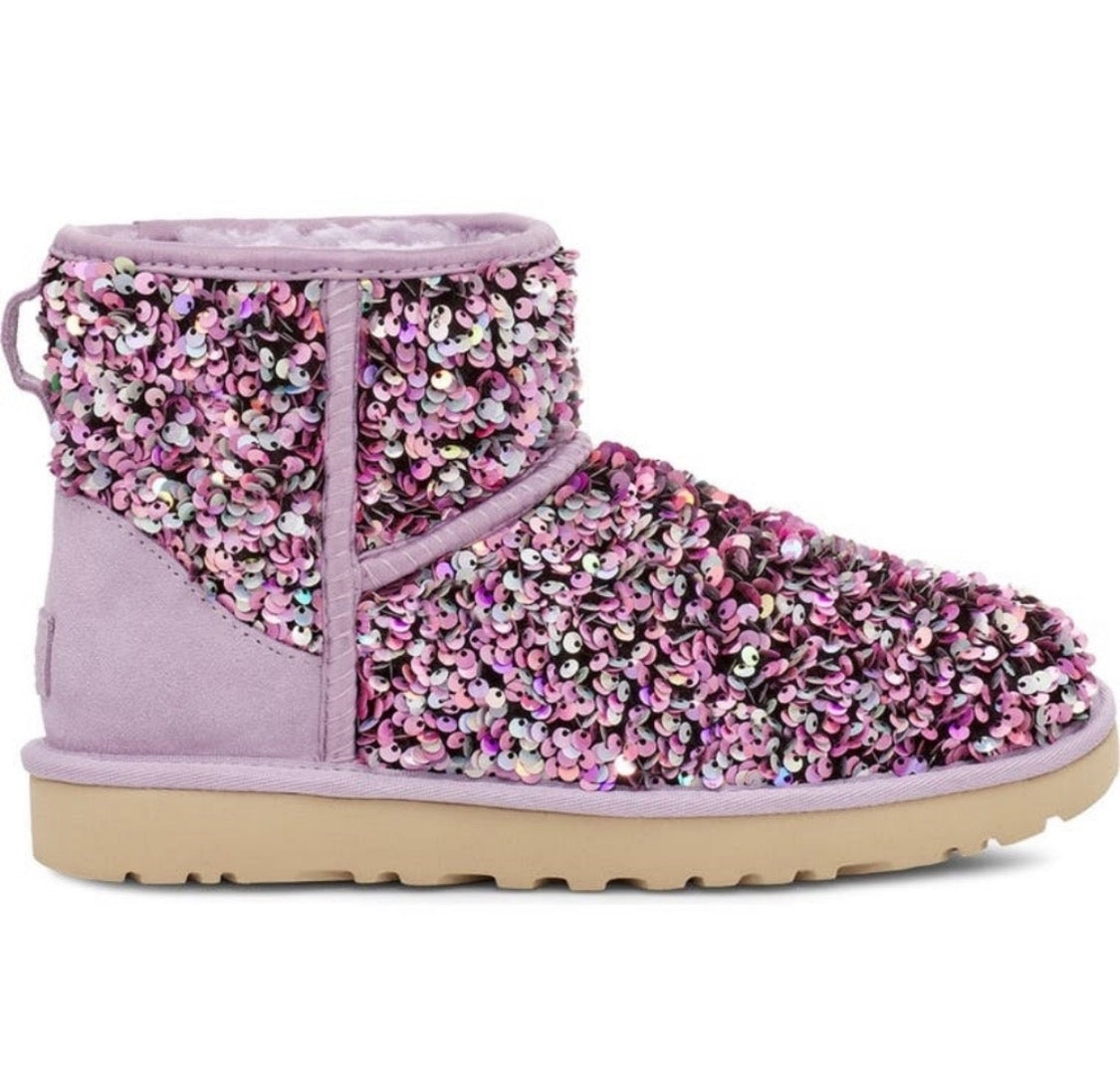 UGG Mini Classic Stellar Sequin Boot — Lilac Frost | Women's Size 5
