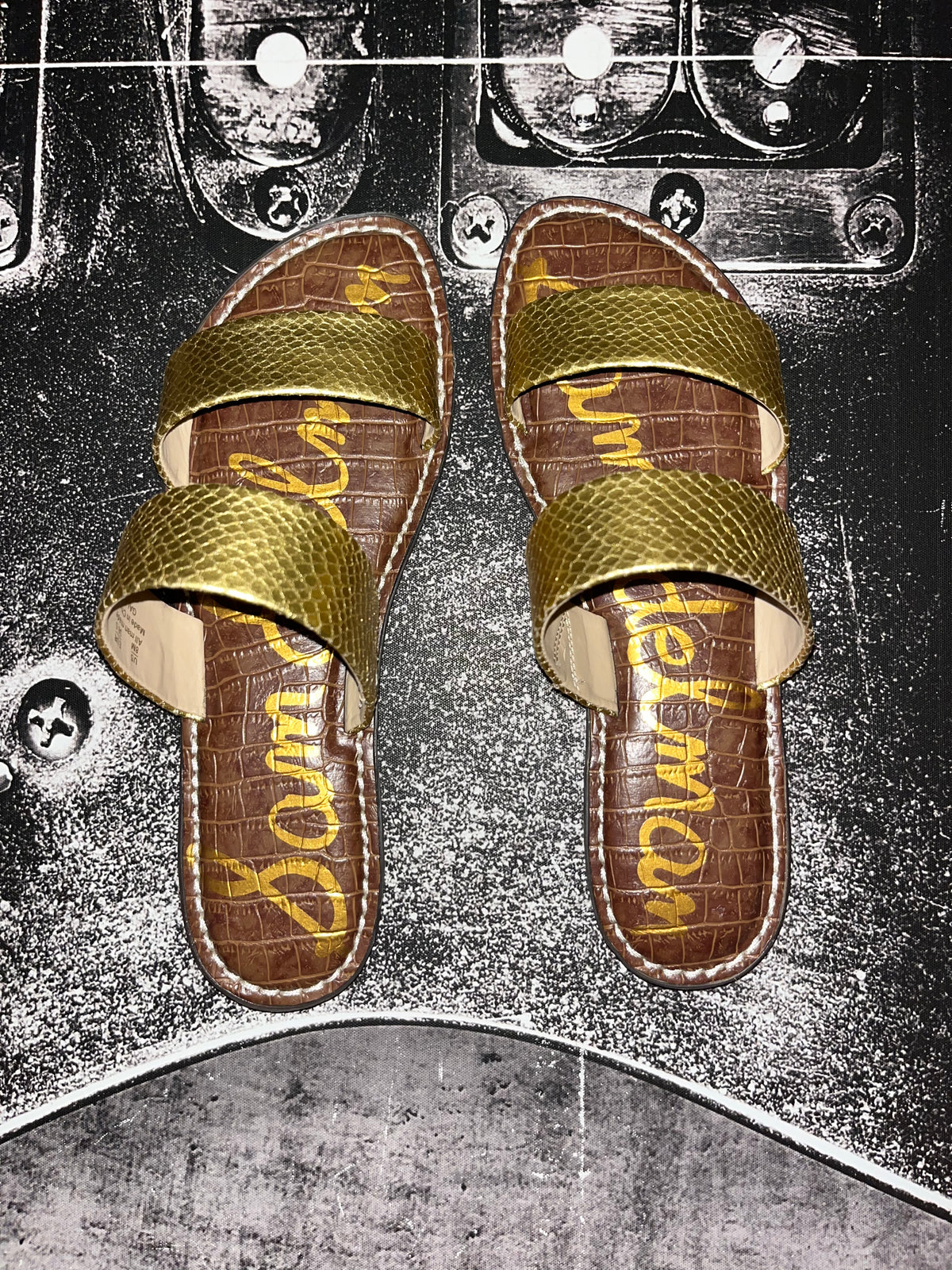 New Sam Edelman Gala Leather Slide Sandals • Gold • Size: Women's 8