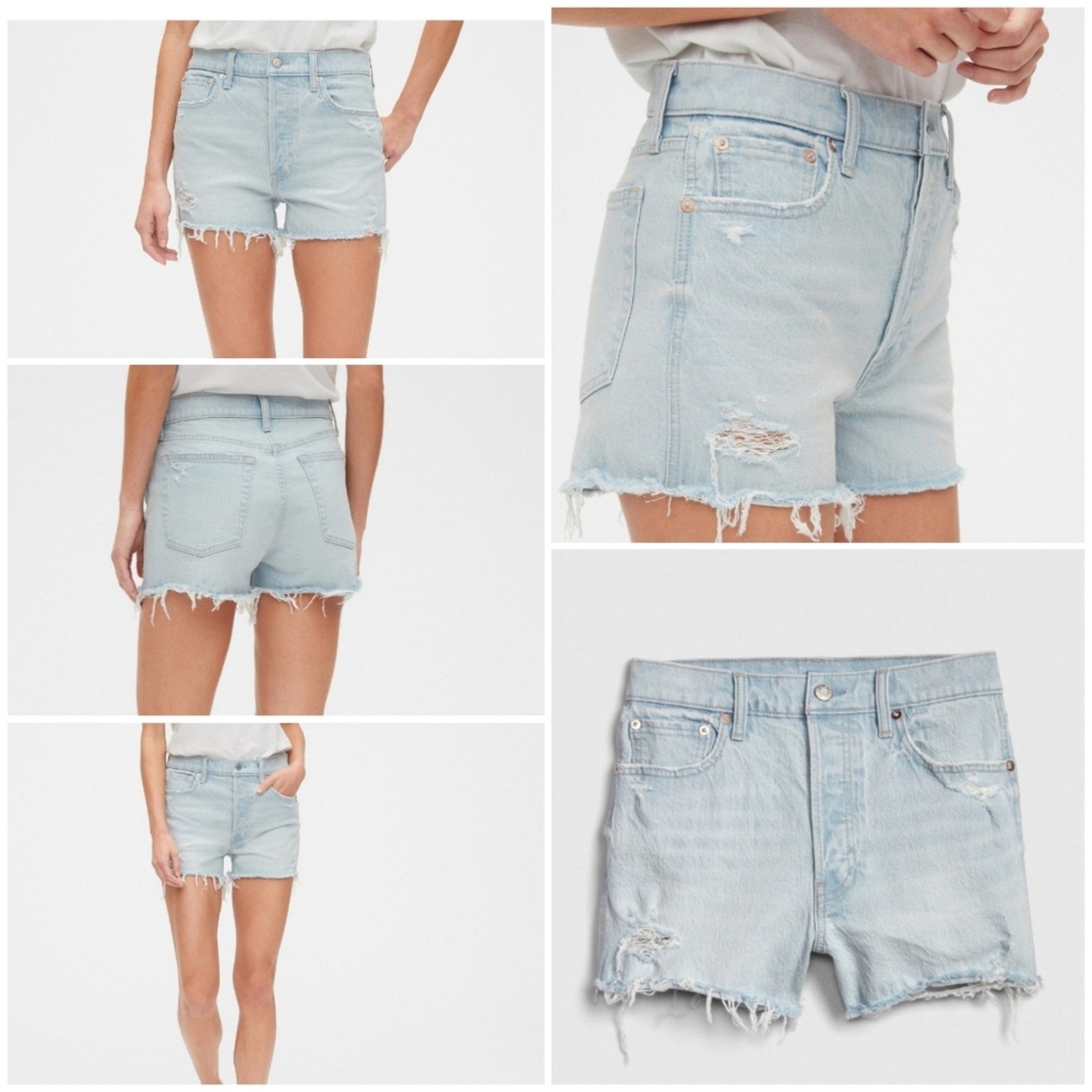 GAP High-Rise Distressed Cut-Off Denim Shorts | Light Wash | Size 30 | NWT