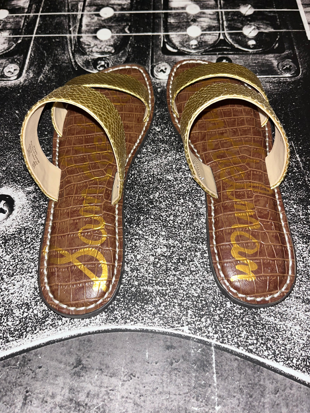 New Sam Edelman Gala Leather Slide Sandals • Gold • Size: Women's 8