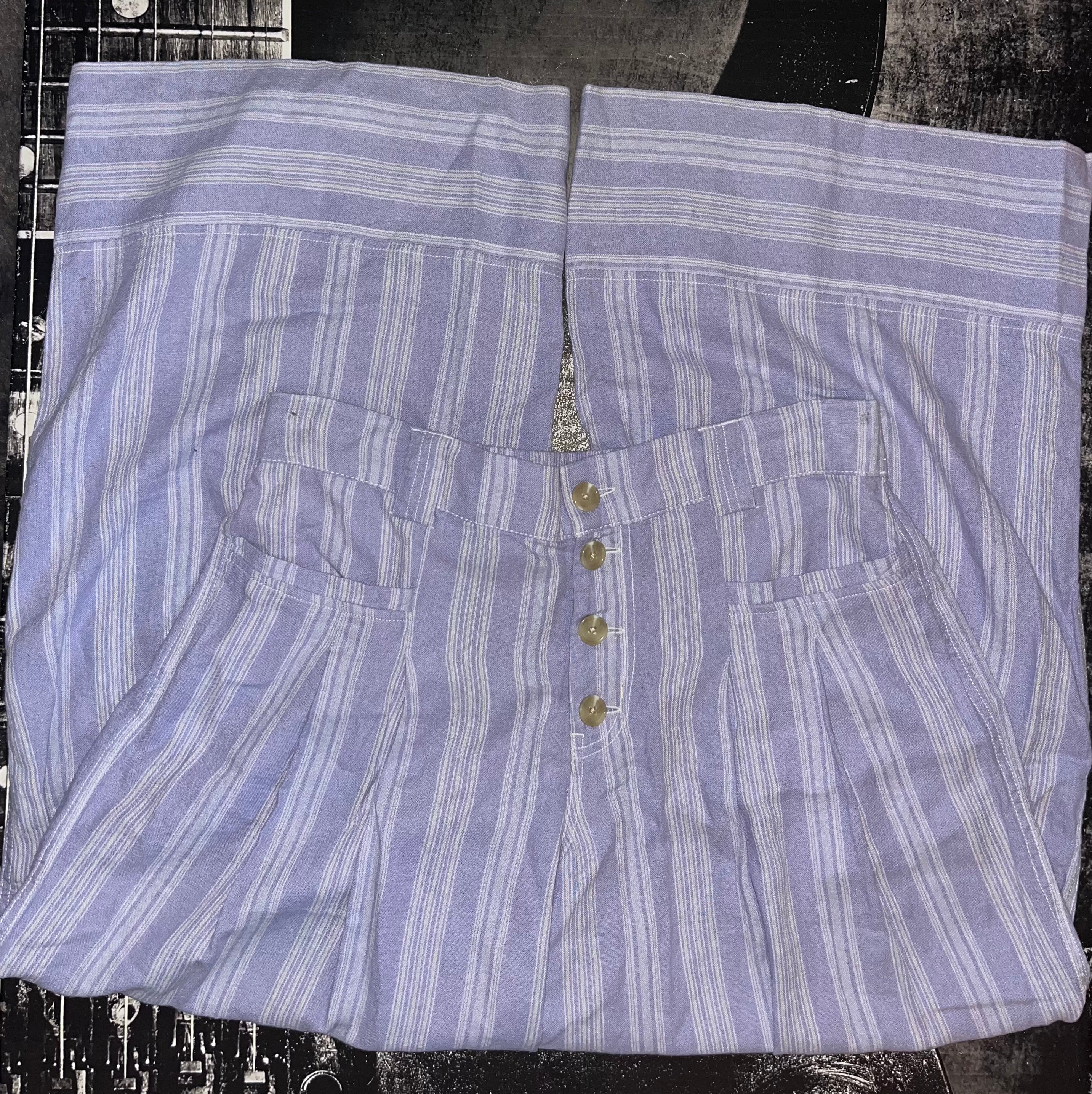 UO Daybreak Linen Blend Wide Leg Pant — Blue Multi | Size Large