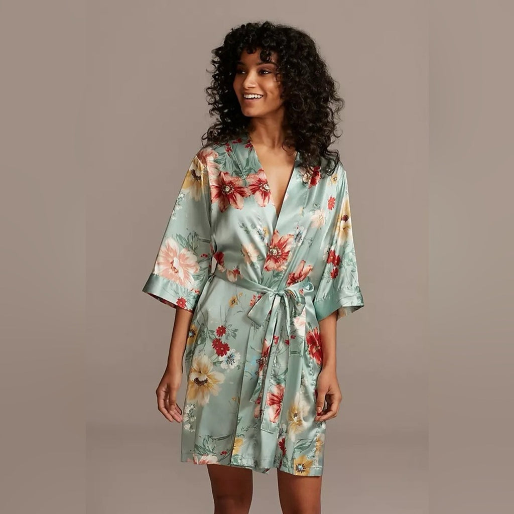 Satin Floral Robe | Sage Green | NWT