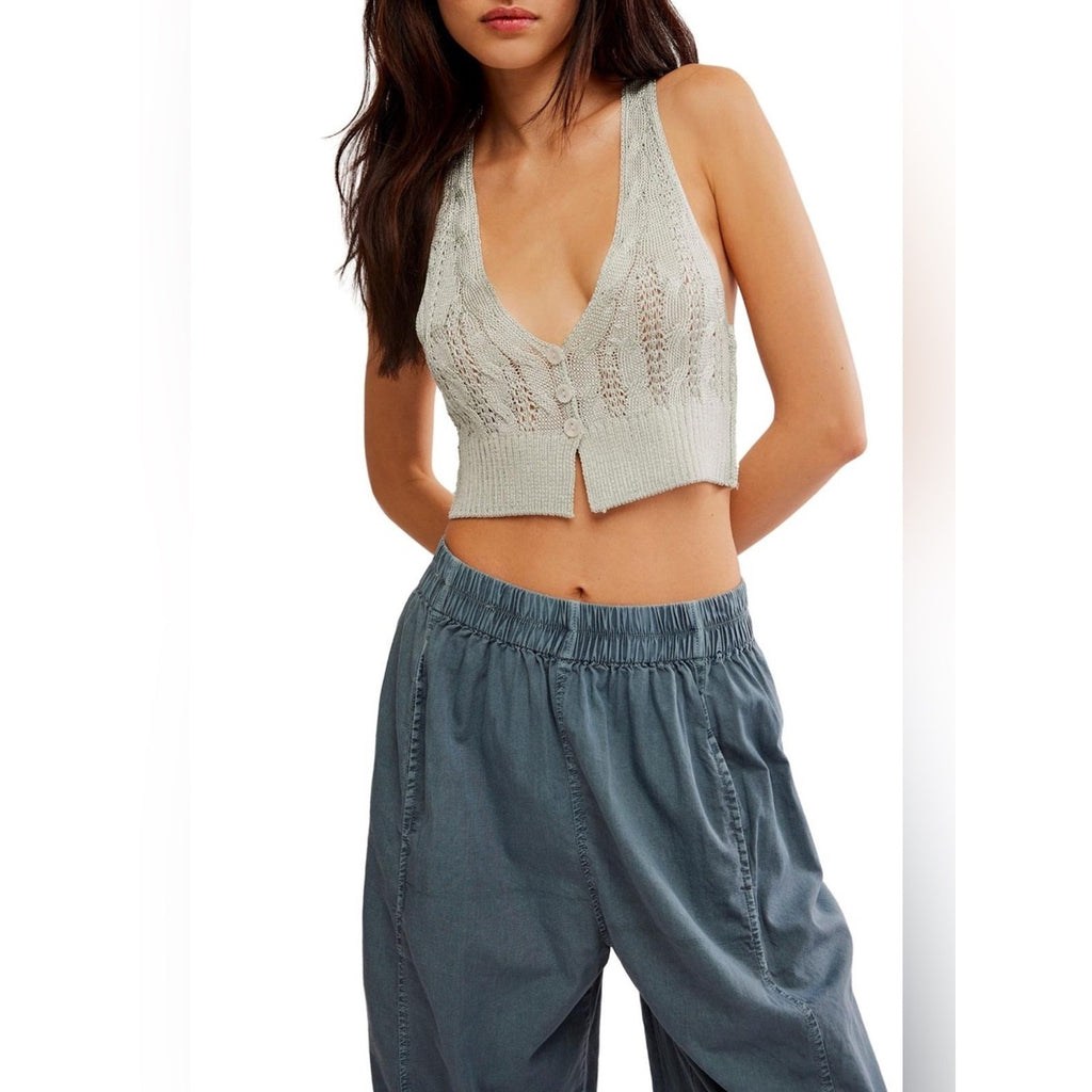 Free People The Vest of Us Crop Sweater Vest • Pale Aqua • Size Medium • NWT