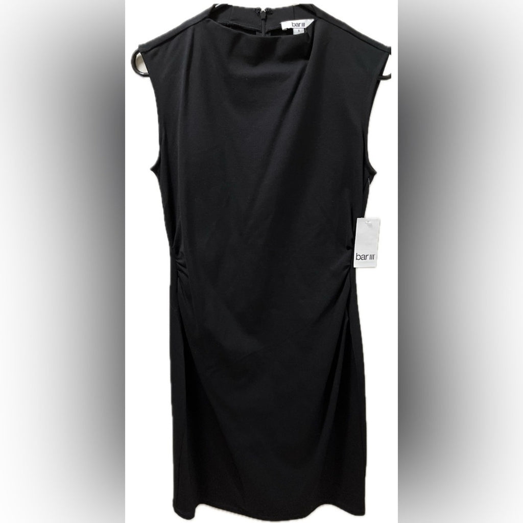 Bar III Black Sleeveless Ruched Mini Dress | Mock Neck | Size Small | NWT