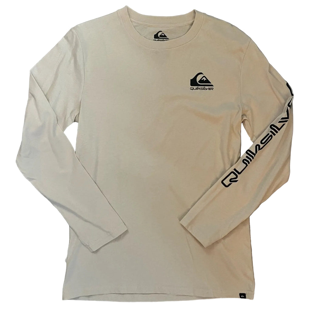 Quiksilver Boys Graphic Crew Neck Long Sleeve Shirt • Fog/Black • Size L (14-16) • NWOT