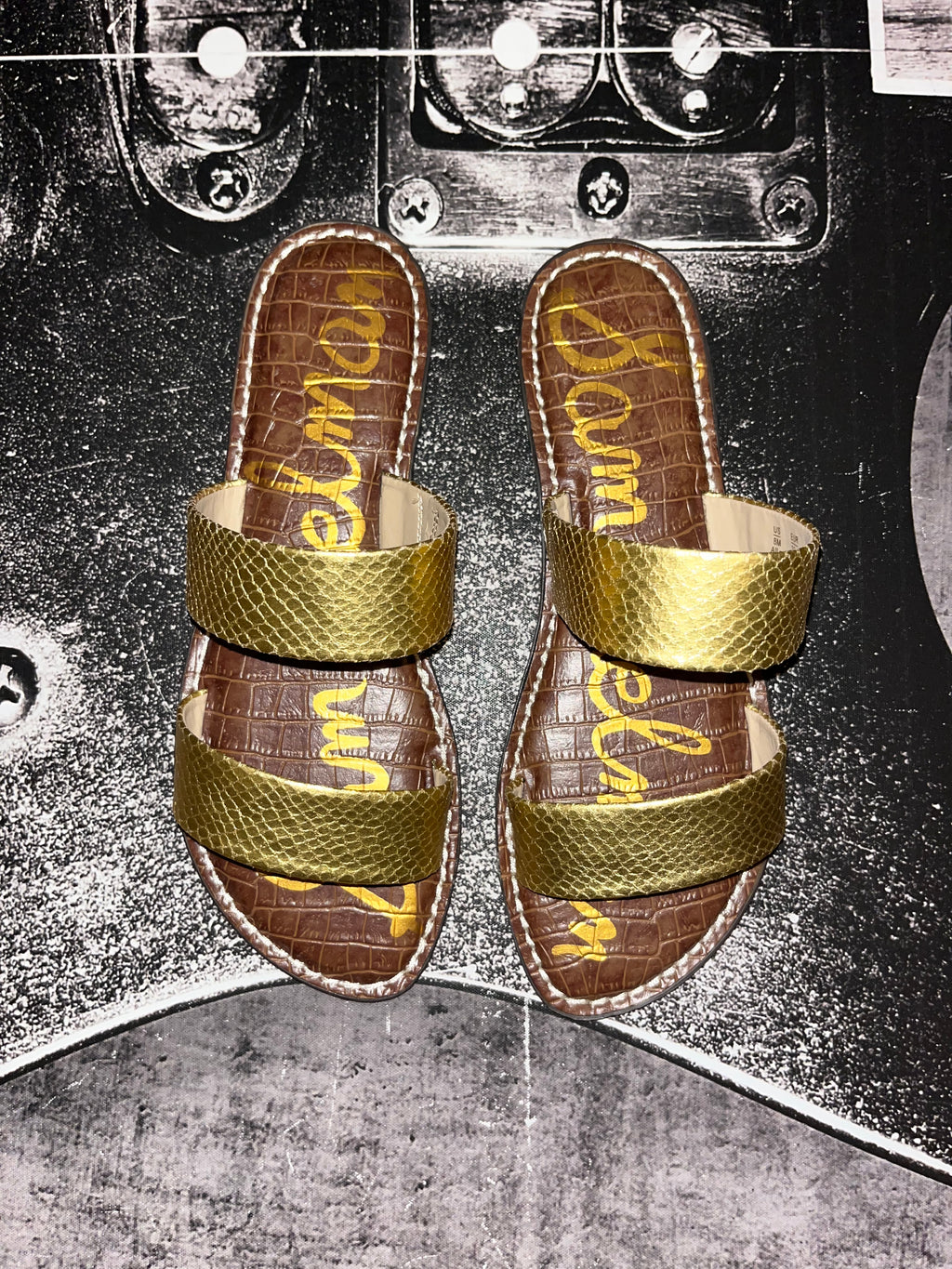 New Sam Edelman Gala Leather Slide Sandals • Gold • Size: Women's 8