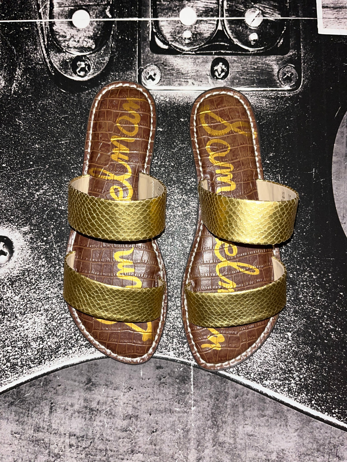 New Sam Edelman Gala Leather Slide Sandals • Gold • Size: Women's 8
