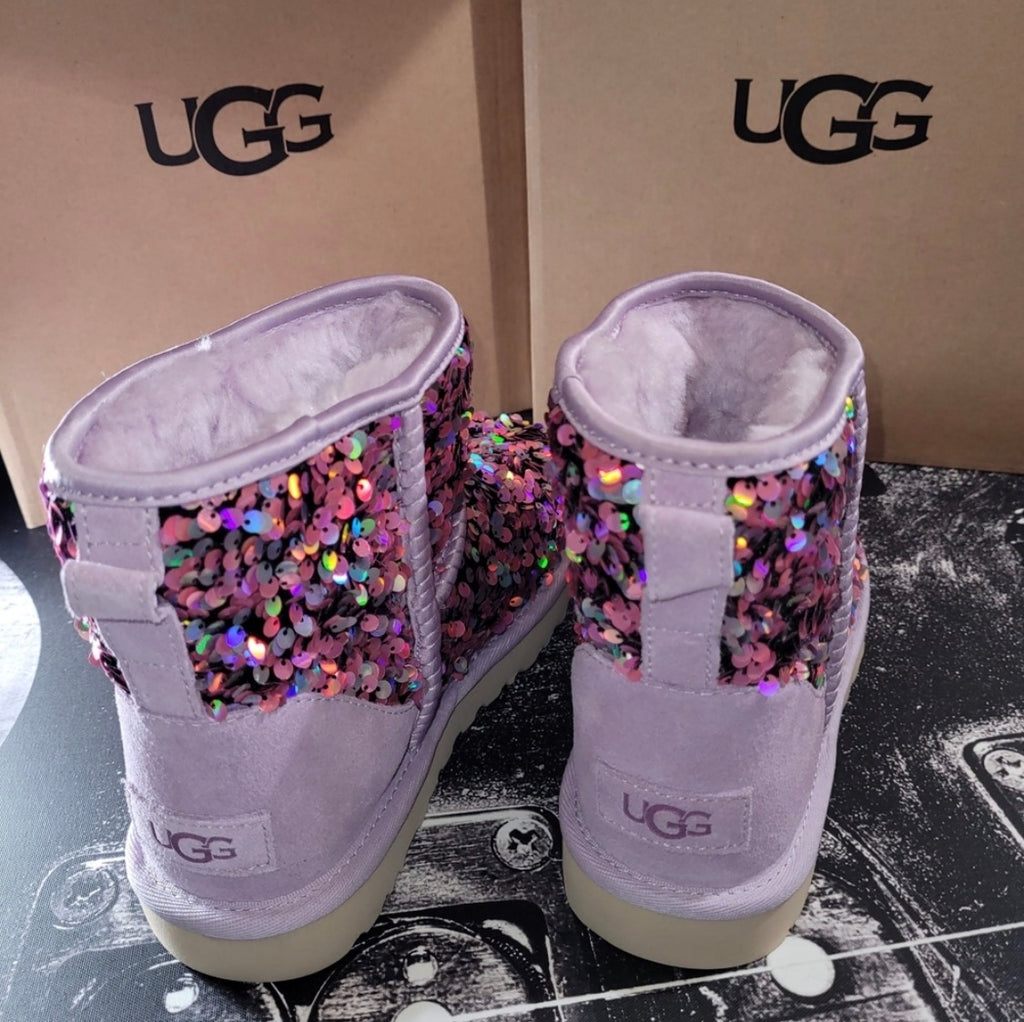 UGG Mini Classic Stellar Sequin Boot — Lilac Frost | Women's Size 5