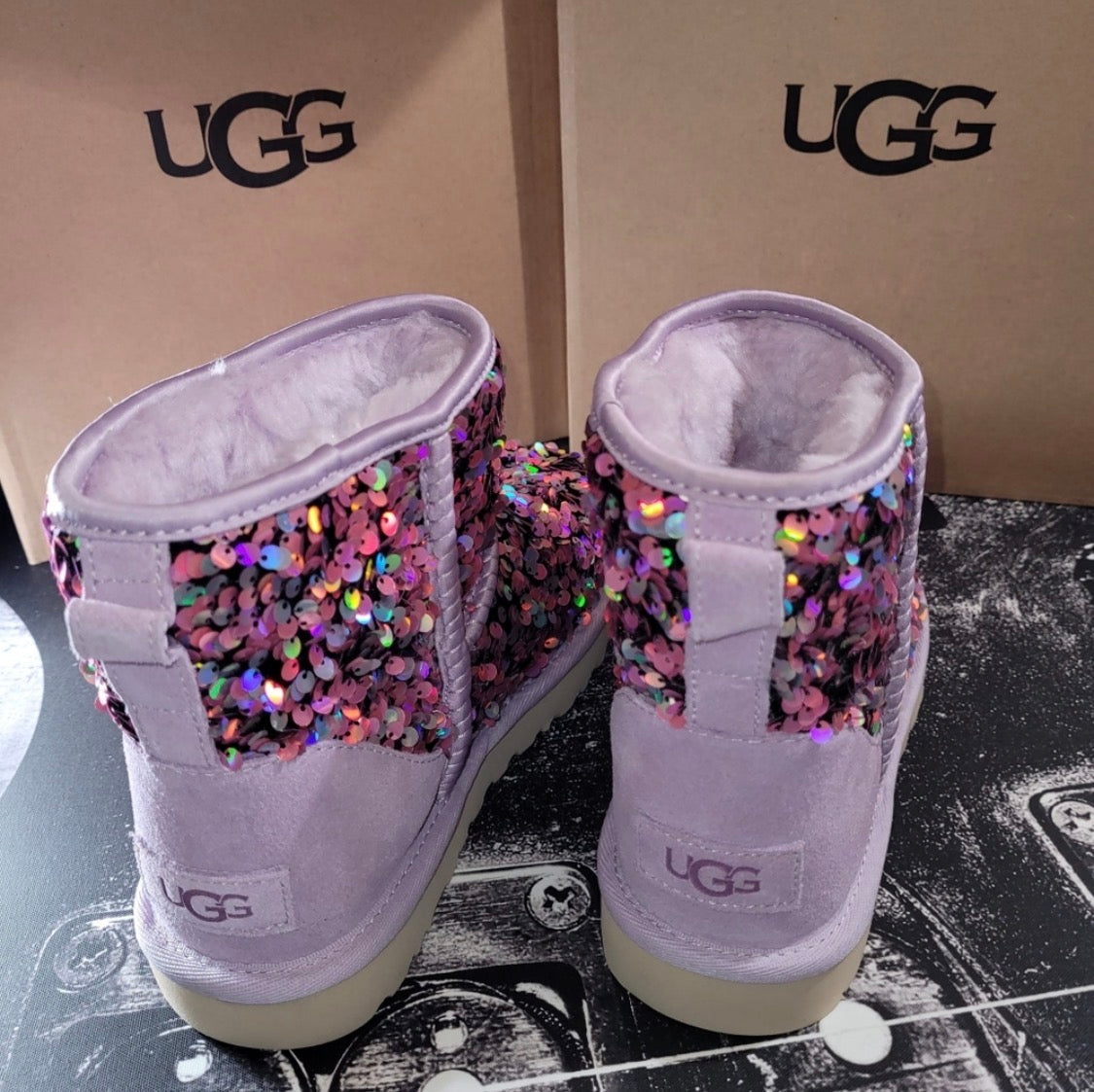 UGG Mini Classic Stellar Sequin Boot — Lilac Frost | Women's Size 5