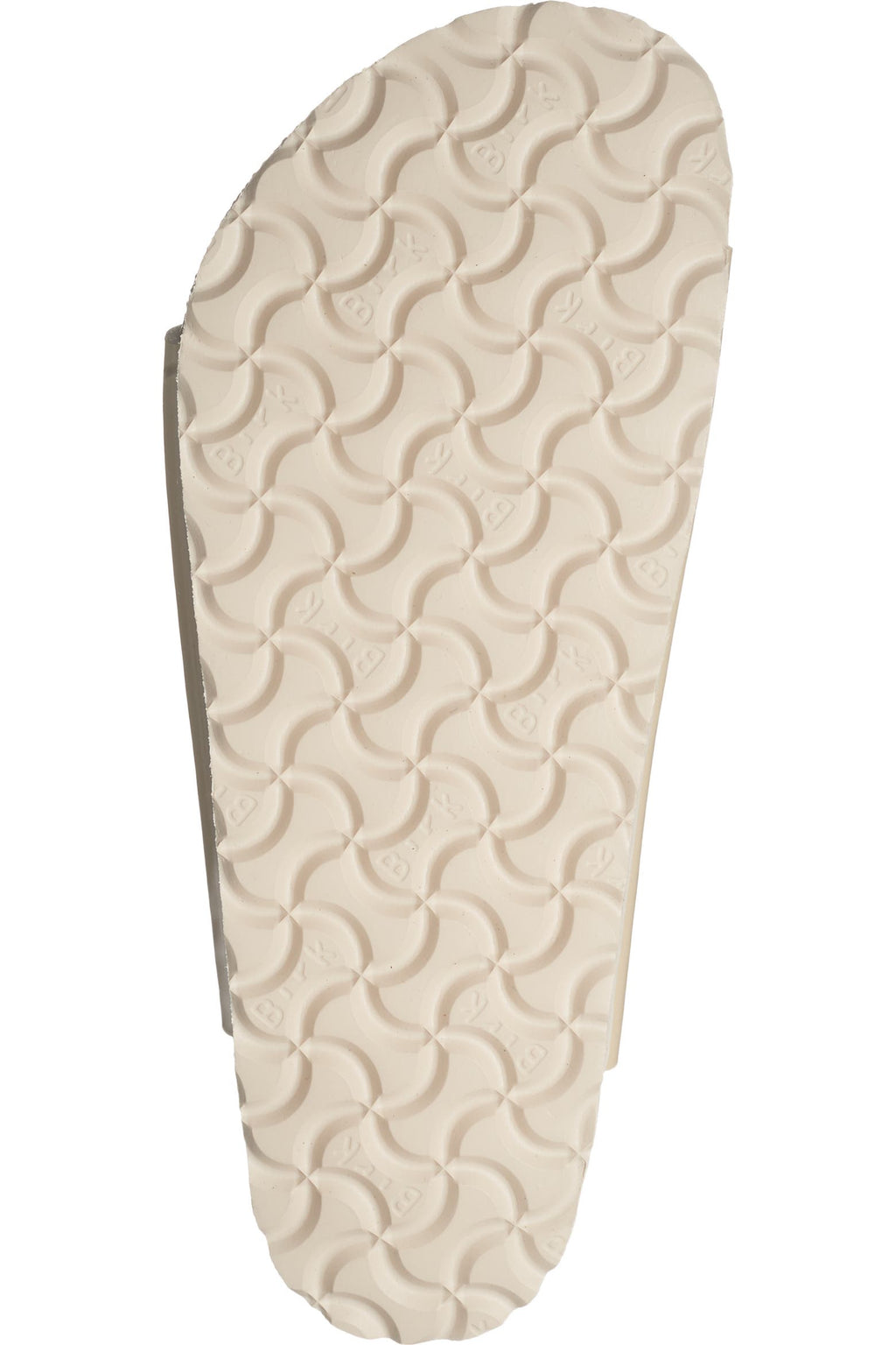 A close-up view of a beige or cream-colored shoe sole with a repeating embossed circular pattern, shown against a plain white background.