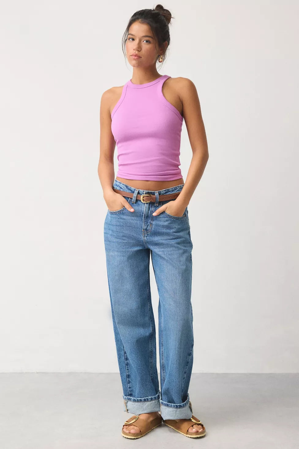 NWT BDG Urban Outfitters Off-Duty Ribbed High Neck Racerback Tank Top • Purple • Size: Medium