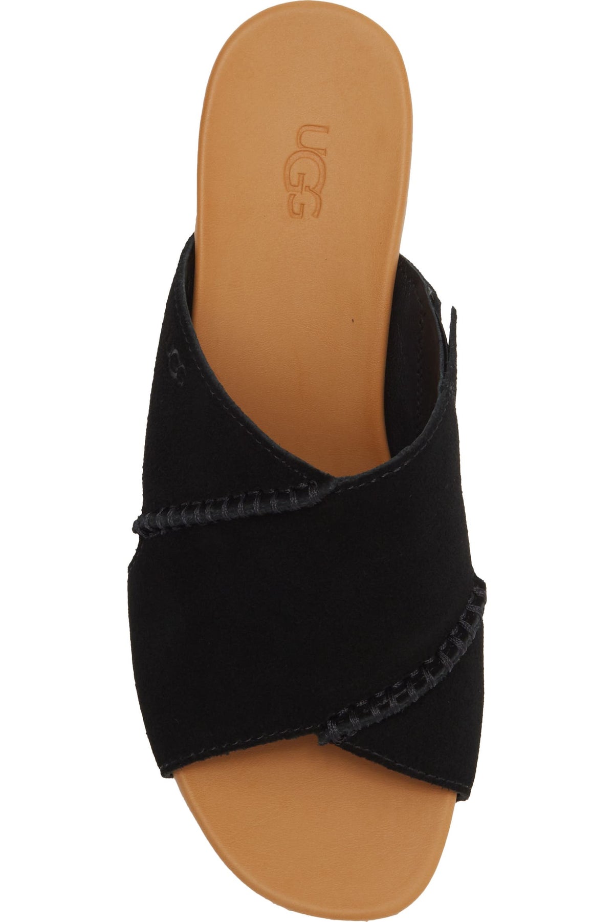 NIB UGG Taia Wedge Heel Sandals • Black Leather • Size: Women's 8