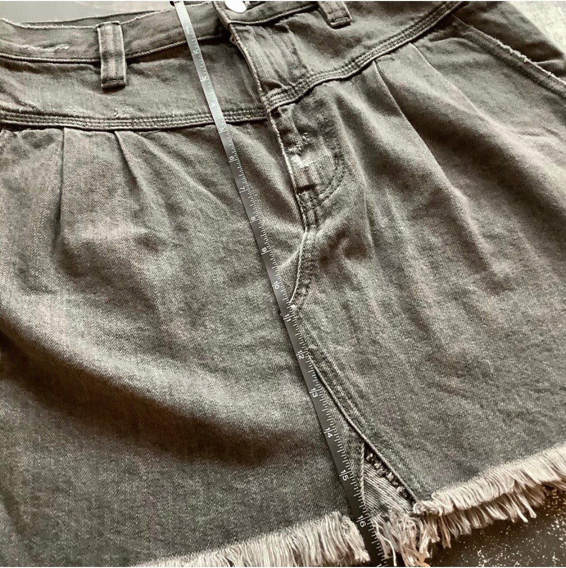 NWT Free People Frayed-Hem Denim Mini Skirt • Faded Black Wash • Size: 30