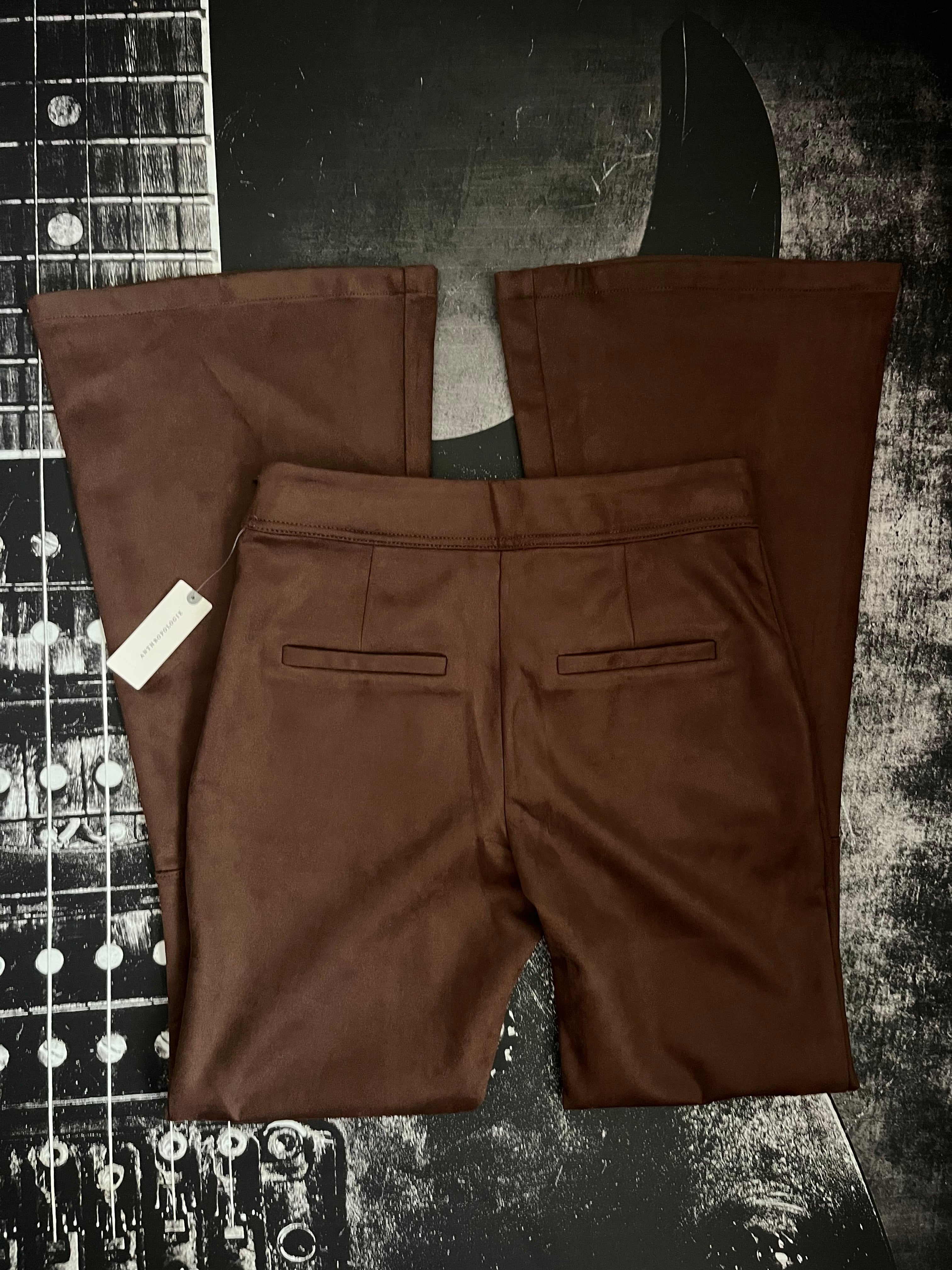 NWT Anthropologie Faux-Suede Flare Pants • Bark Brown • Size: Small