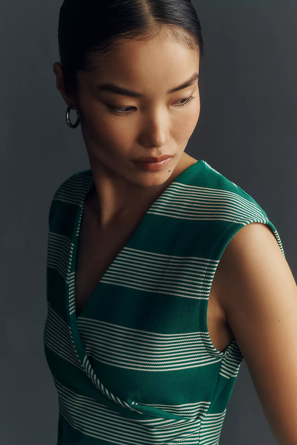 NWT Maeve Sleeveless V-Neck Wrap Top • Green / White Stripe • Size: XL