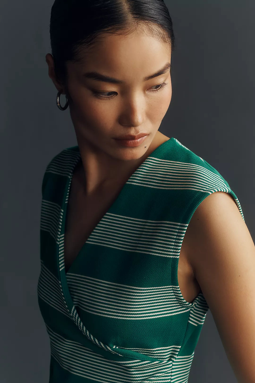 NWT Maeve Sleeveless V-Neck Wrap Top • Green / White Stripe • Size: XL