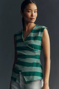 NWT Maeve Sleeveless V-Neck Wrap Top • Green / White Stripe • Size: XL