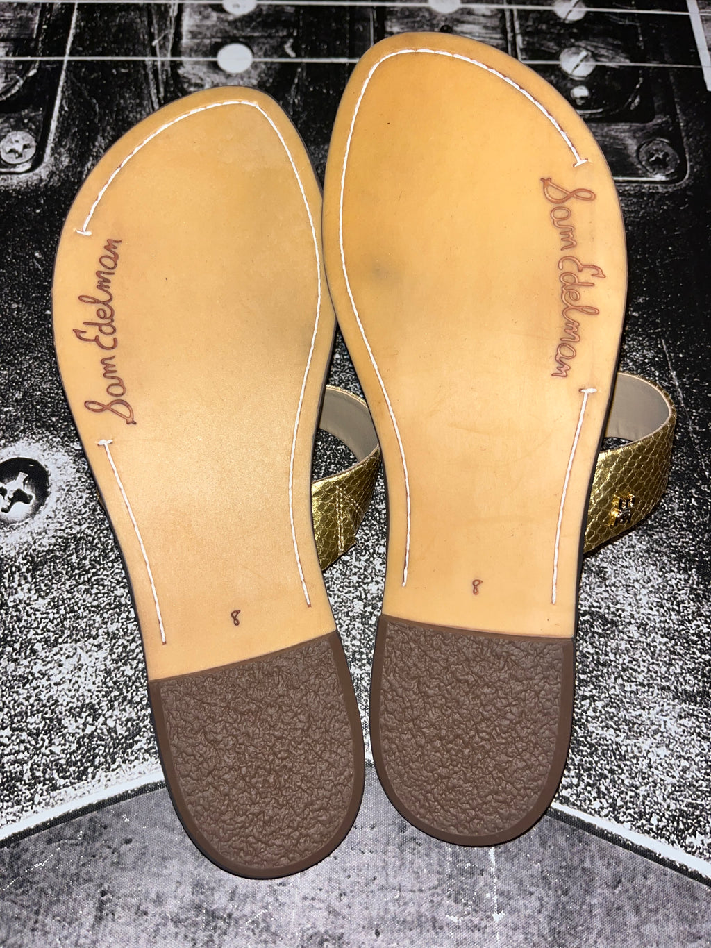 New Sam Edelman Gala Leather Slide Sandals • Gold • Size: Women's 8