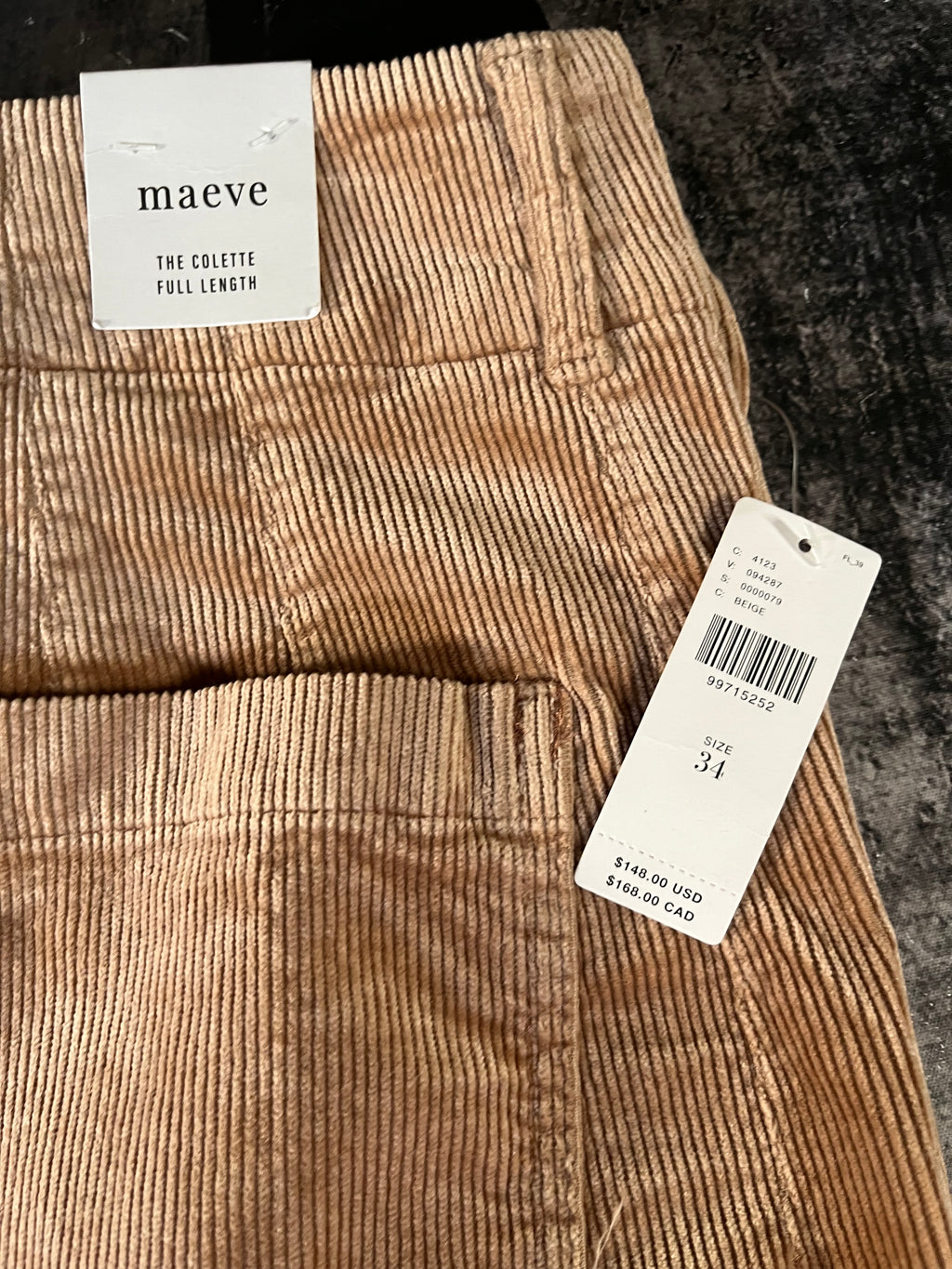 NWT Maeve Colette Corduroy High-Rise Wide-Leg Pants • Camel • Size 34