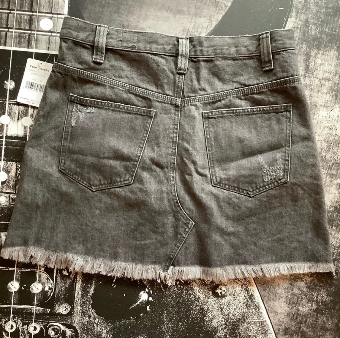 NWT Free People Frayed-Hem Denim Mini Skirt • Faded Black Wash • Size: 30