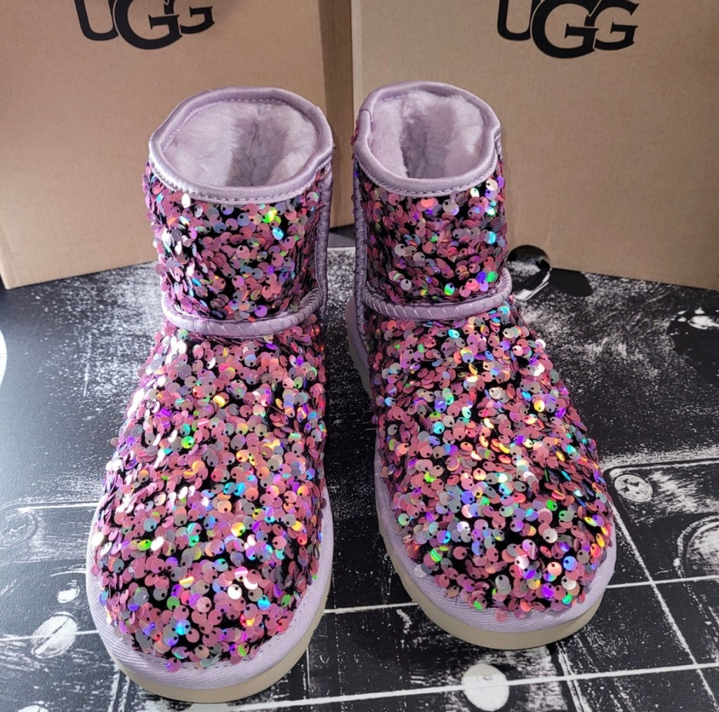 UGG Mini Classic Stellar Sequin Boot — Lilac Frost | Women's Size 5