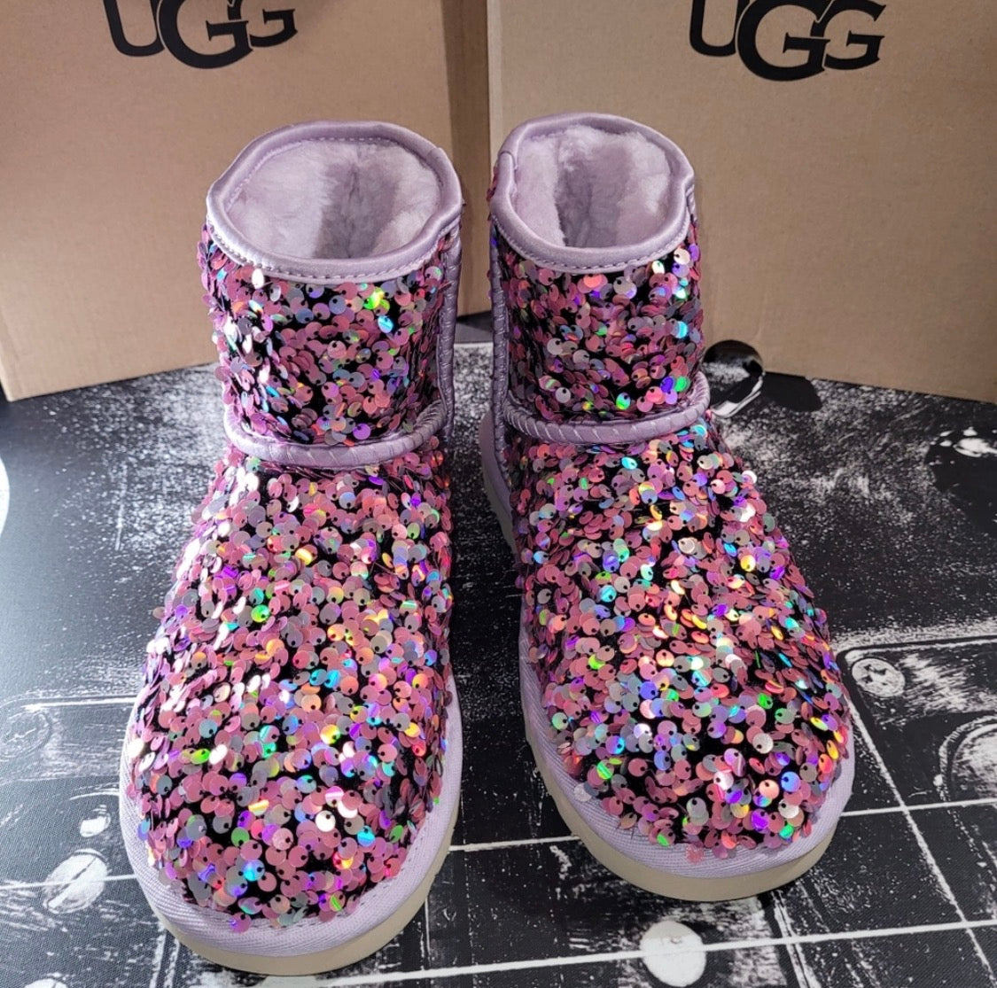 UGG Mini Classic Stellar Sequin Boot — Lilac Frost | Women's Size 5