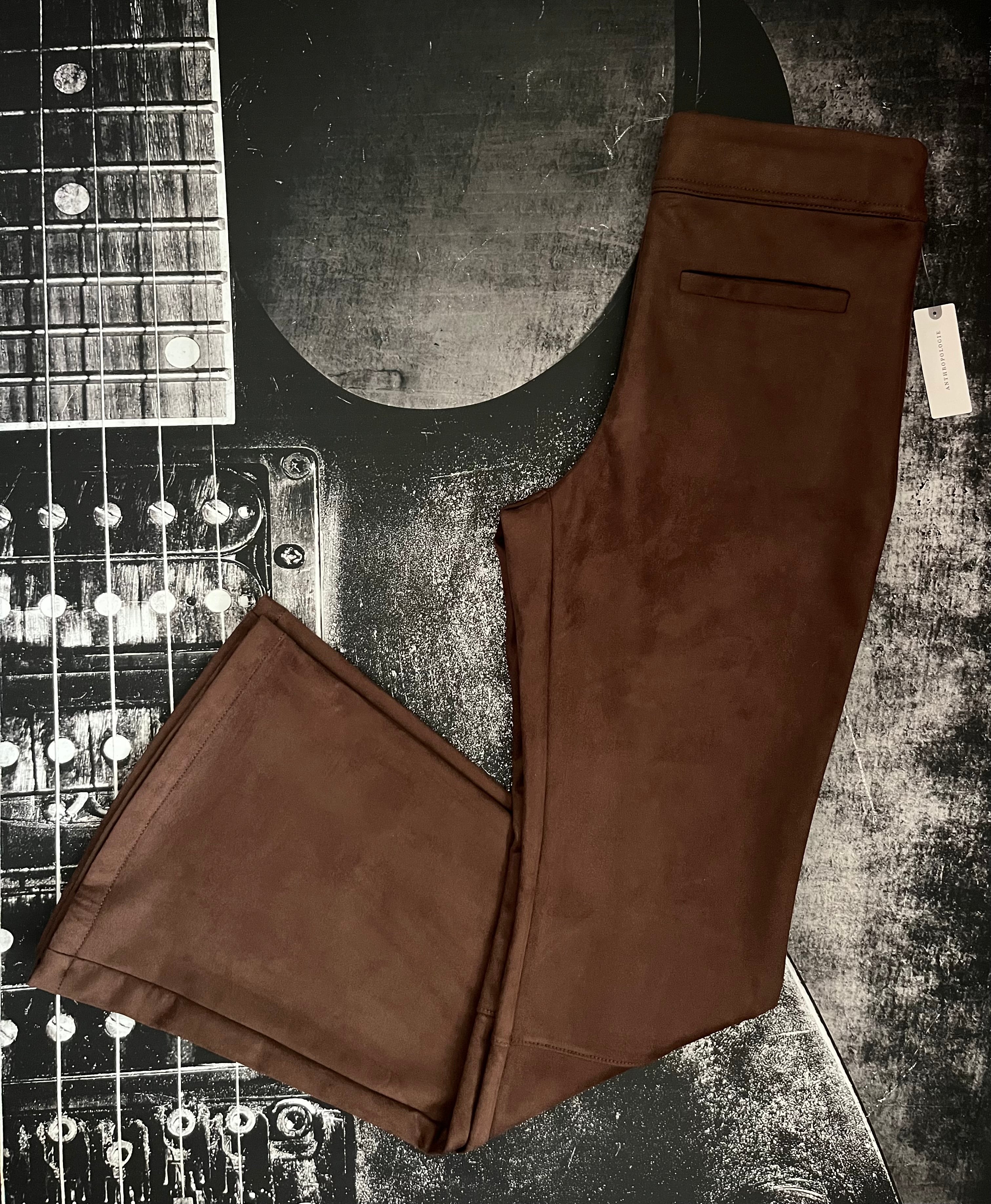 NWT Anthropologie Faux-Suede Flare Pants • Bark Brown • Size: Small