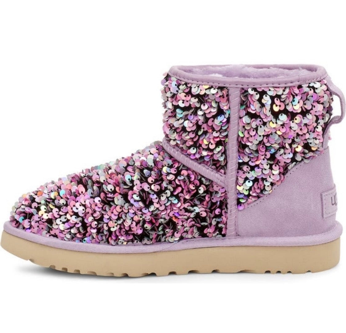 UGG Mini Classic Stellar Sequin Boot — Lilac Frost | Women's Size 5