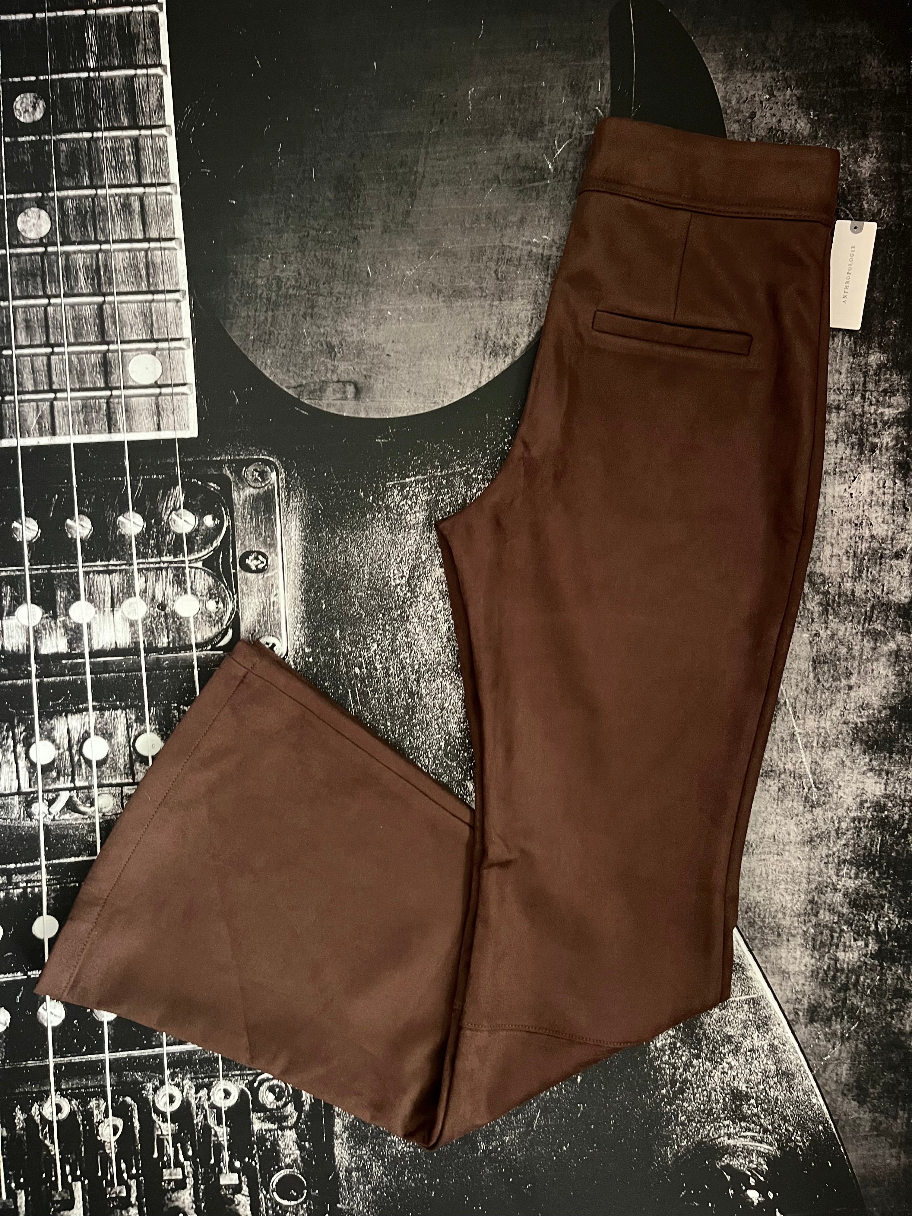 NWT Anthropologie Faux-Suede Flare Pants • Bark Brown • Size: Small