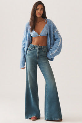 NWT Good American Soft Tech Good Waist High-Rise Palazzo Jeans • Indigo • Size: 8 / 29