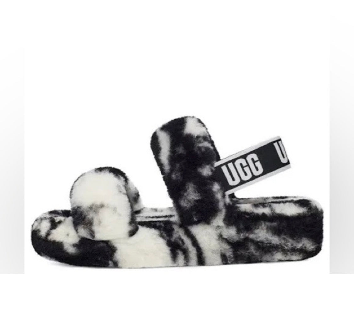 UGG Oh Yeah Slide Sandal | Black & White Marble | Women's Size 7 | NIB