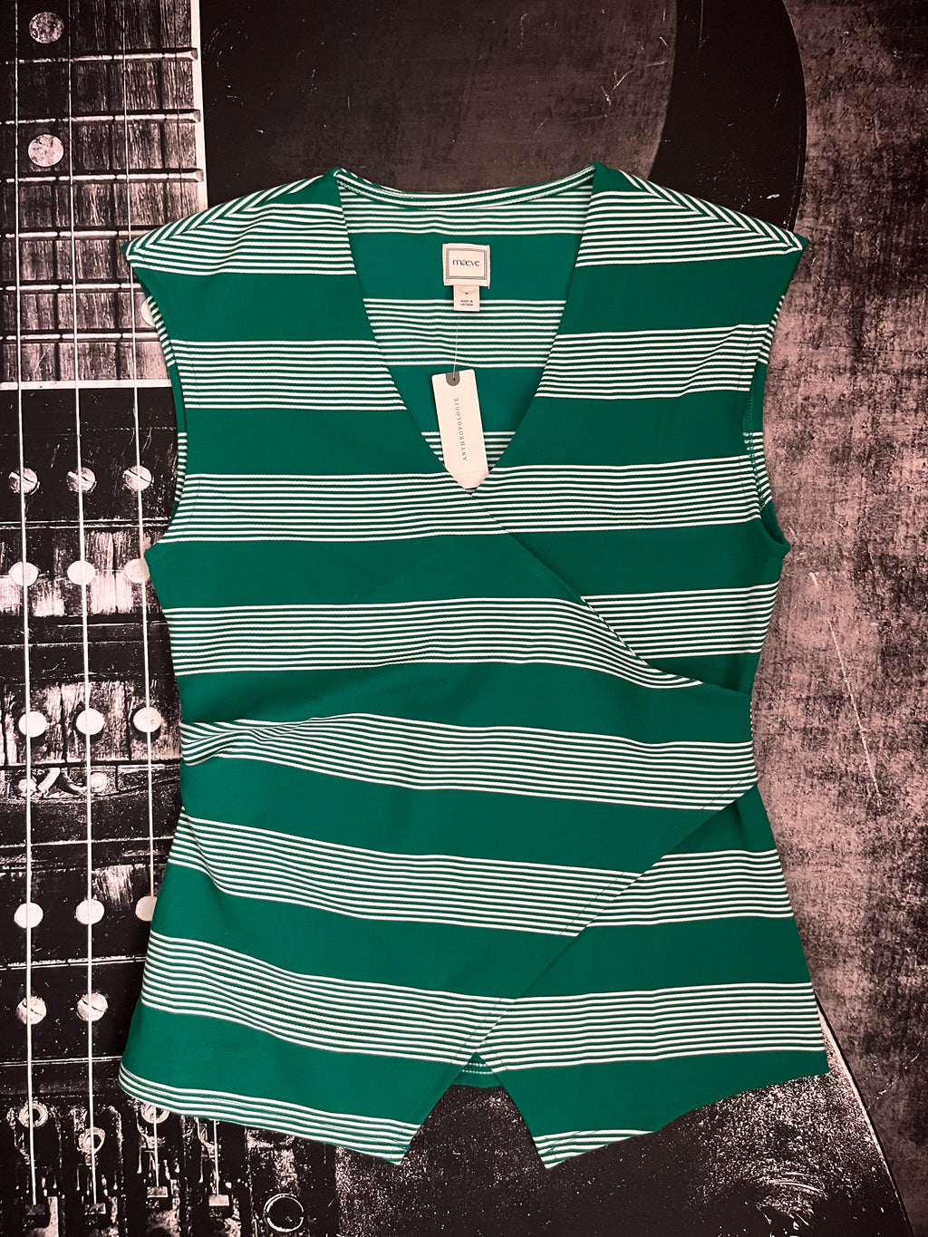 NWT Maeve Sleeveless V-Neck Wrap Top • Green / White Stripe • Size: Medium