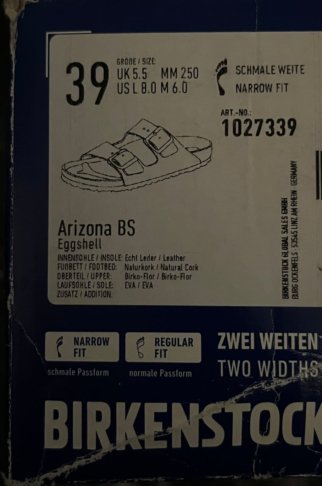 NIB Birkenstock Arizona Birko-Flor Sandals • Eggshell White • Size: EU 39 Narrow
