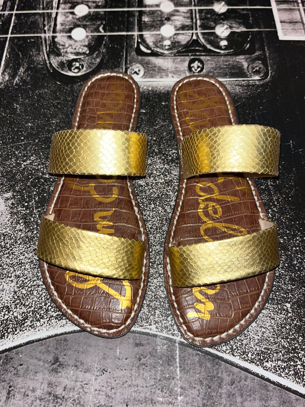 New Sam Edelman Gala Leather Slide Sandals • Gold • Size: Women's 8