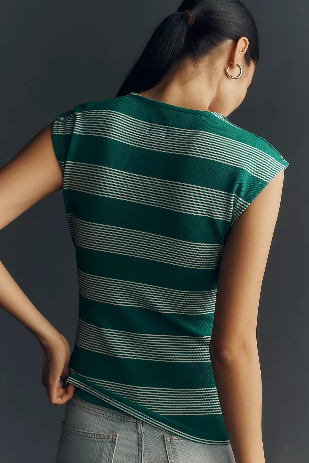 NWT Maeve Sleeveless V-Neck Wrap Top • Green / White Stripe • Size: XL