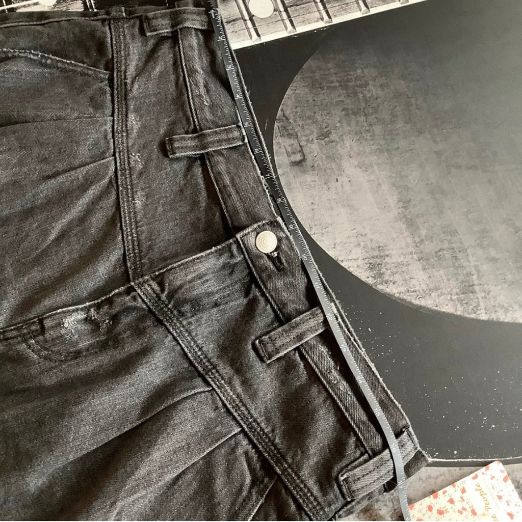 NWT Free People Frayed-Hem Denim Mini Skirt • Faded Black Wash • Size: 30