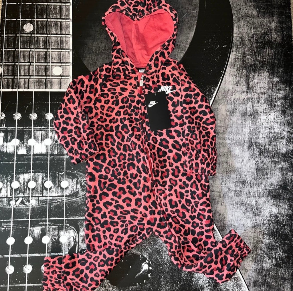 NWT Nike Baby Full-Zip Coverall Size 18M Pink Leopard
