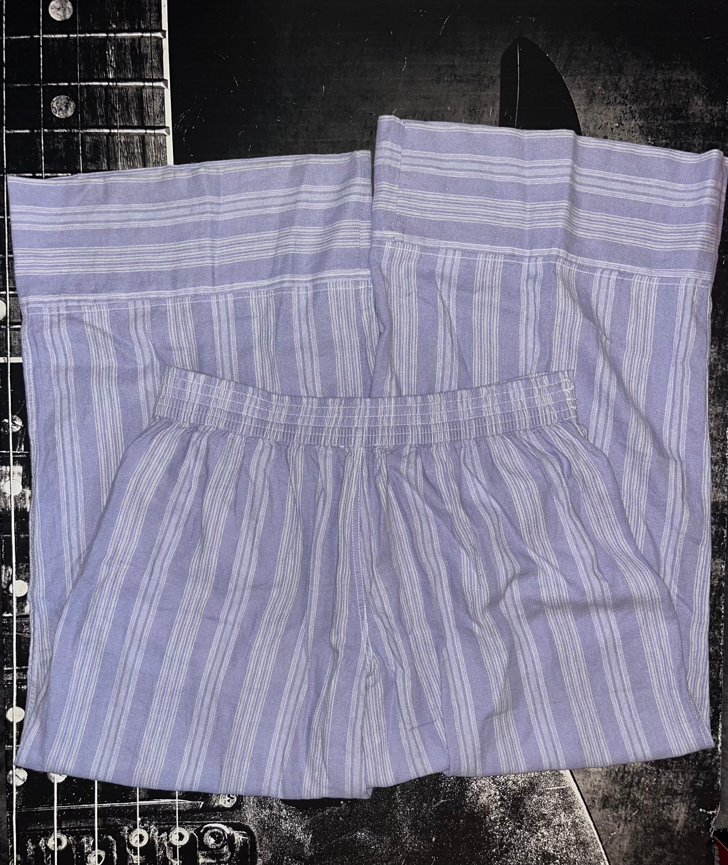 UO Daybreak Linen Blend Wide Leg Pant — Blue Multi | Size Large