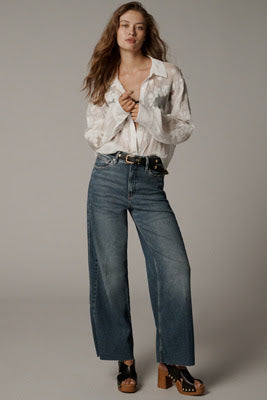 NWT Good American Good Skate Crop Wide-Leg Jeans • Medium Denim Blue • Size 6 / 28