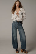 NWT Good American Good Skate Crop Wide-Leg Jeans • Medium Denim Blue • Size 6 / 28