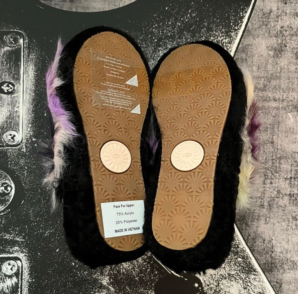 UGG Fluff Yeah Slide Sandal | Tie Dye Black Purple White | Women's Size 7 | NIB