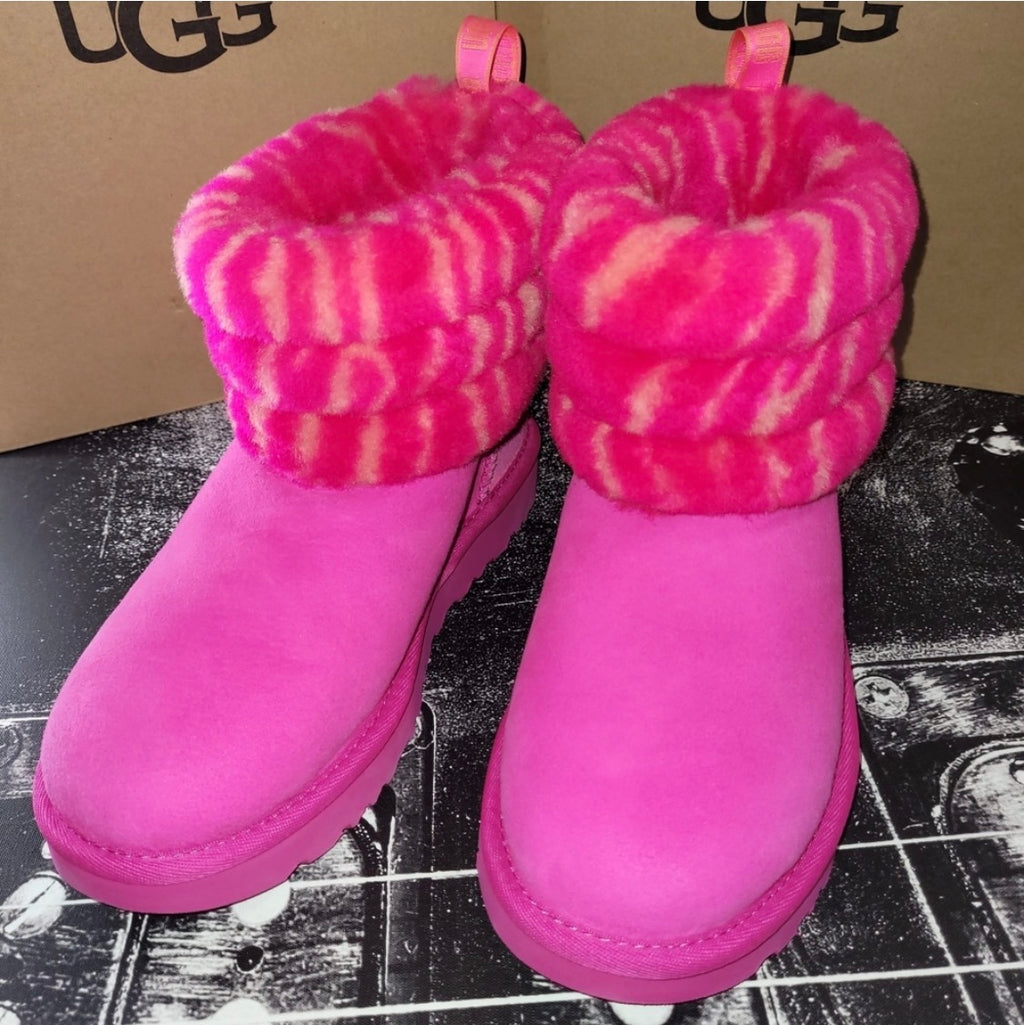 UGG Fluff Mini Quilted Boot — Rock Rose Zebra | Size 5 Women's